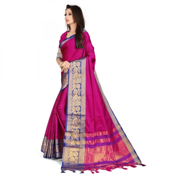 Women's Cotton Silk Saree With Blouse (Blue, 5-6Mtrs)