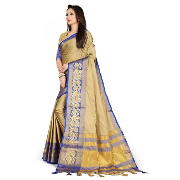 Women's Cotton Silk Saree With Blouse (Blue, 5-6Mtrs)