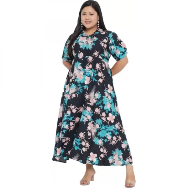 Women's Fit And Flare Green Dress (Color:Navy Blue, Material:Polyester)