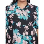 Women's Fit And Flare Green Dress (Color:Navy Blue, Material:Polyester)