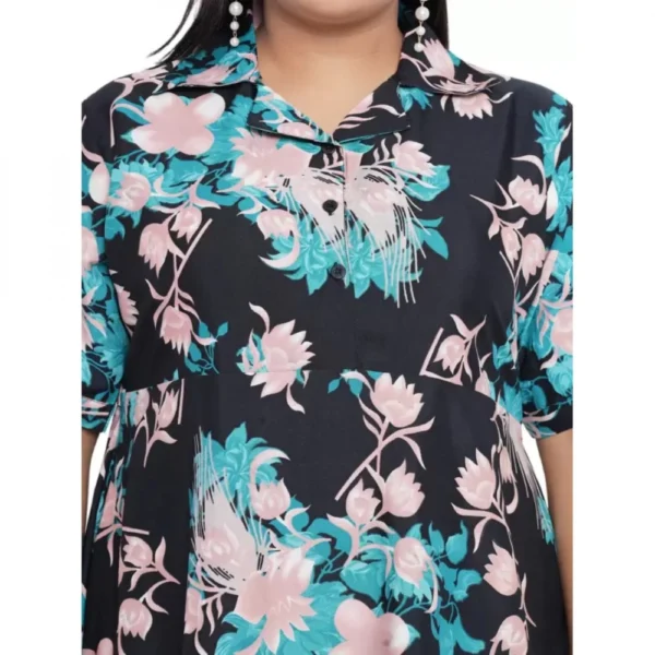 Women's Fit And Flare Green Dress (Color:Navy Blue, Material:Polyester)
