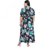 Women's Fit And Flare Green Dress (Color:Navy Blue, Material:Polyester)
