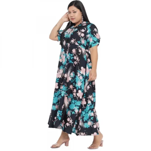 Women's Fit And Flare Green Dress (Color:Navy Blue, Material:Polyester)