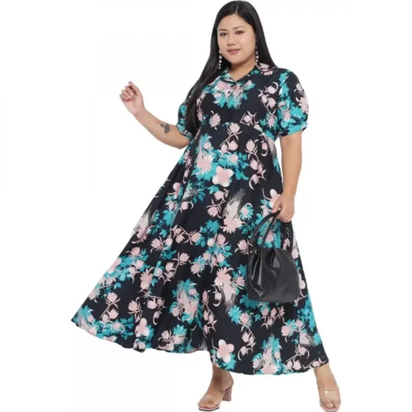 Women's Fit And Flare Green Dress (Color:Navy Blue, Material:Polyester)