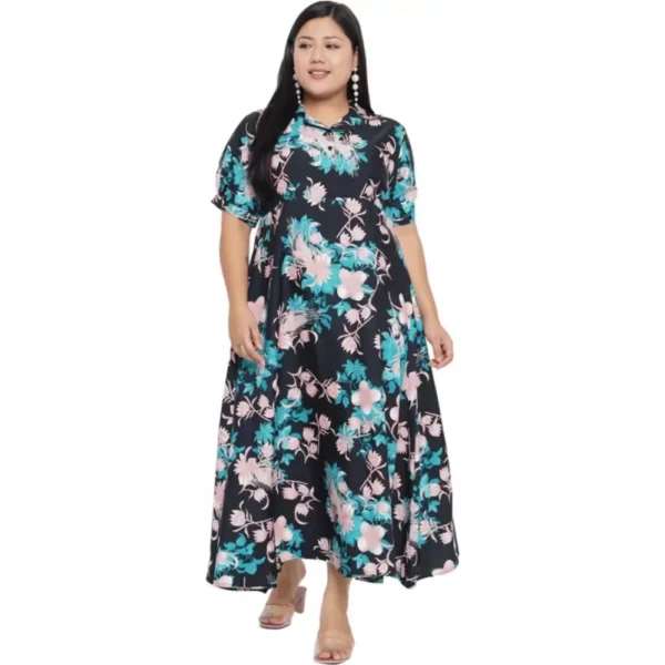Women's Fit And Flare Green Dress (Color:Navy Blue, Material:Polyester)