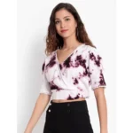 Women's Casual Tie And Dye Purple Top (Color:Purple, Material:Rayon)