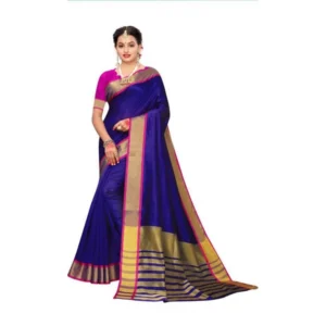 Women's Cotton Silk Saree With Blouse (Purple, 5-6mtrs)