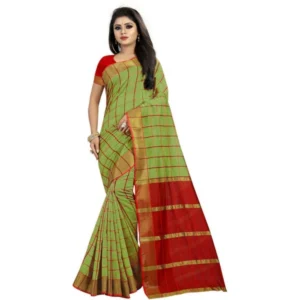 Women's Cotton Silk Saree With Blouse (Parrot Green, 5-6mtrs)