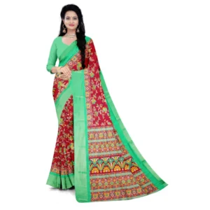 Women's Cotton Silk Saree With Blouse (Red, 5-6mtrs)