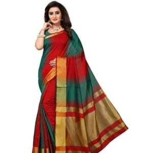 Women's Cotton Silk Saree With Blouse (Multi Color, 5-6mtrs)