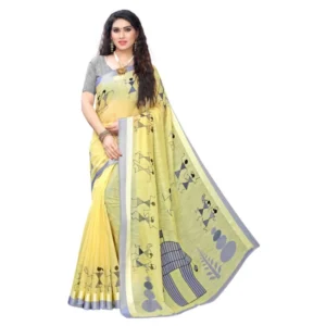 Women's Cotton Silk Saree With Blouse (Yellow, 5-6mtrs)