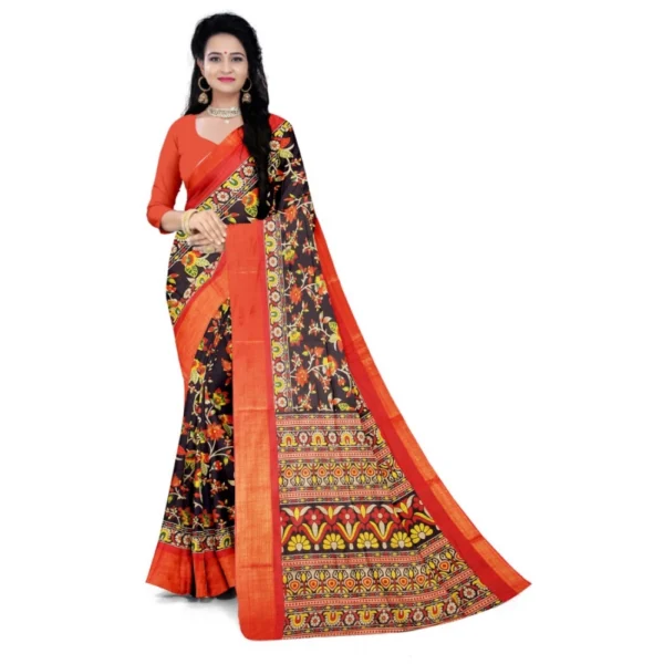 Women's Cotton Silk Saree With Blouse (Black, 5-6mtrs)