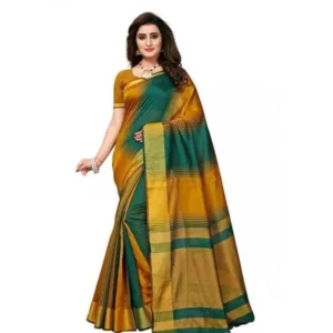 Women's Cotton Silk Saree With Blouse (Multi Color, 5-6mtrs)