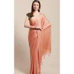 Women's Cotton Silk Saree With Blouse (Peach, 5-6mtrs)