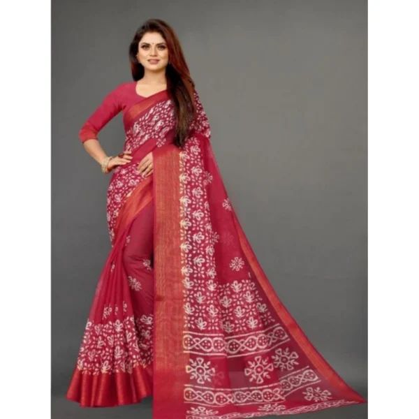 Women's Cotton Silk Saree With Blouse (Red, 5-6mtrs)