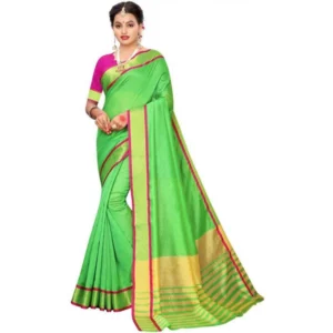 Women's Cotton Silk Saree With Blouse (Parrot Green, 5-6mtrs)
