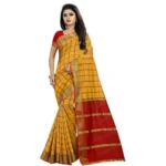 Women's Cotton Silk Saree With Blouse (Yellow, 5-6mtrs)