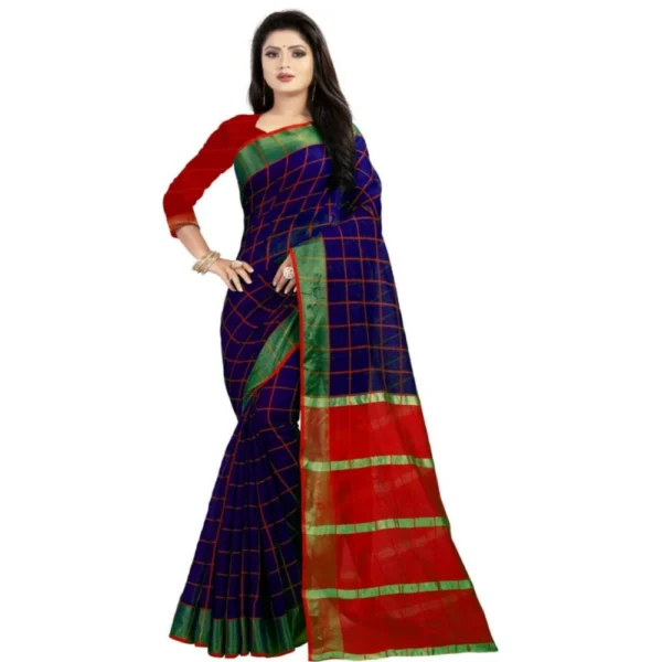 Women's Cotton Silk Saree With Blouse (Purple, 5-6mtrs)
