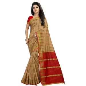 Women's Cotton Silk Saree With Blouse (Beige, 5-6mtrs)