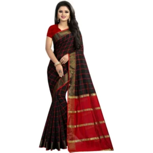 Women's Cotton Silk Saree With Blouse (Black, 5-6mtrs)