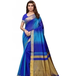 Women's Cotton Silk Saree With Blouse (Multi Color, 5-6mtrs)