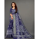 Women's Cotton Silk Saree With Blouse (Navy Blue, 5-6mtrs)