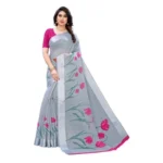 Women's Cotton Silk Saree With Blouse (Grey, 5-6mtrs)