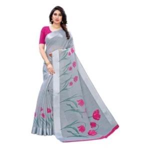 Women's Cotton Silk Saree With Blouse (Grey, 5-6mtrs)