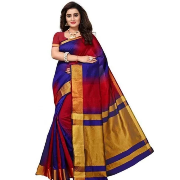 Women's Cotton Silk Saree With Blouse (Multi Color, 5-6mtrs)