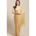 Women's Cotton Silk Saree With Blouse (Beige, 5-6mtrs)