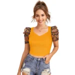 Women's Western Wear Hosiery Crop Top (Yellow)