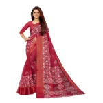 Women's Cotton Silk Saree With Blouse (Red, 5-6mtrs)