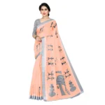 Women's Cotton Silk Saree With Blouse (Peach, 5-6mtrs)