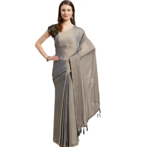 Women's Cotton Silk Saree With Blouse (Grey, 5-6mtrs)