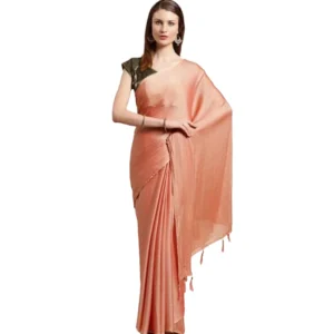 Women's Cotton Silk Saree With Blouse (Peach, 5-6mtrs)