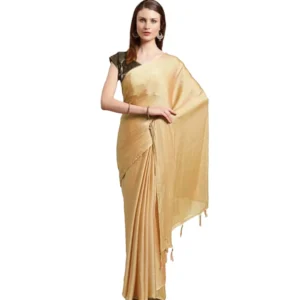 Women's Cotton Silk Saree With Blouse (Beige, 5-6mtrs)