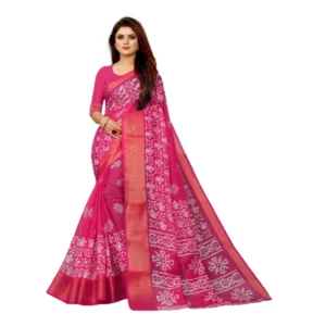 Women's Cotton Silk Saree With Blouse (Pink, 5-6mtrs)