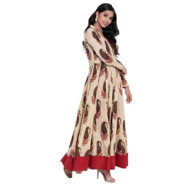 Women's Cotton Printed Angrakha Kurti (Cream, Cotton)