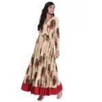 Women's Cotton Printed Angrakha Kurti (Cream, Cotton)