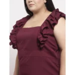Women's Crepe Solid Knee Length Fit and Flare Dress (Brown)