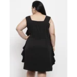 Women's Crepe Solid Knee Length Fit and Flare Dress (Black)