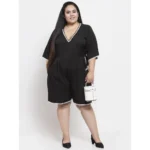 Women's Crepe Solid Knee Length Fit and Flare Dress (Black)