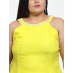 Women's Georgette Solid Knee Length Fit and Flare Dress (Yellow)