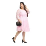 Women's Net Solid Knee Length Fit and Flare Dress (Pink)