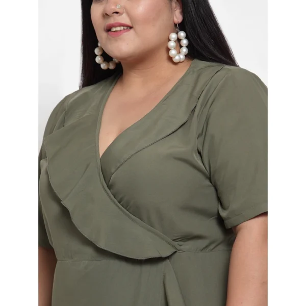 Women's Crepe Solid Knee Length Fit and Flare Dress (Olive Green)
