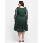 Women's Net Solid Knee Length Fit and Flare Dress (Botal Green)