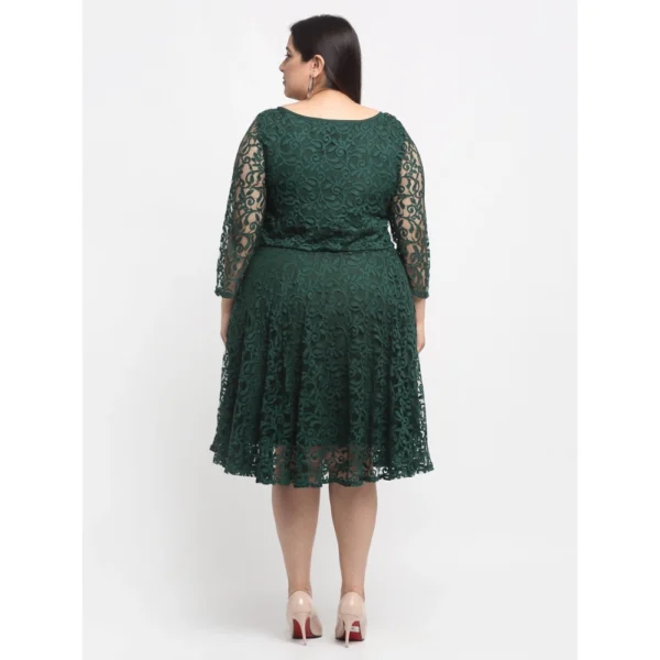 Women's Net Solid Knee Length Fit and Flare Dress (Botal Green)