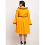 Women's Crepe Solid Knee Length Fit and Flare Dress (Yellow)