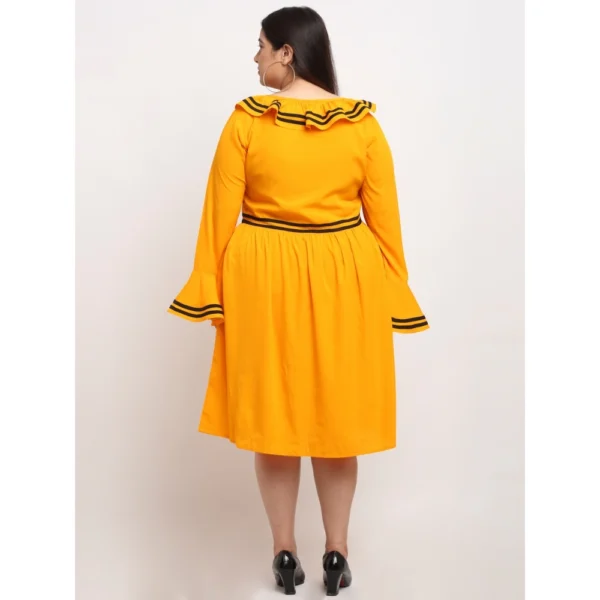 Women's Crepe Solid Knee Length Fit and Flare Dress (Yellow)