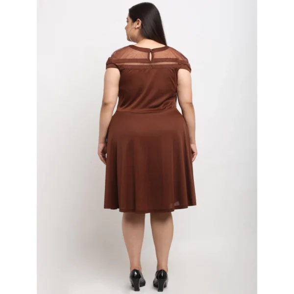 Women's Hojri Solid Knee Length Fit and Flare Dress (Brown)
